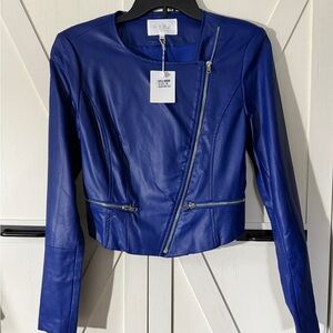 HYPR Women's Vibrant Blue Moto Leather Jacket- Medium